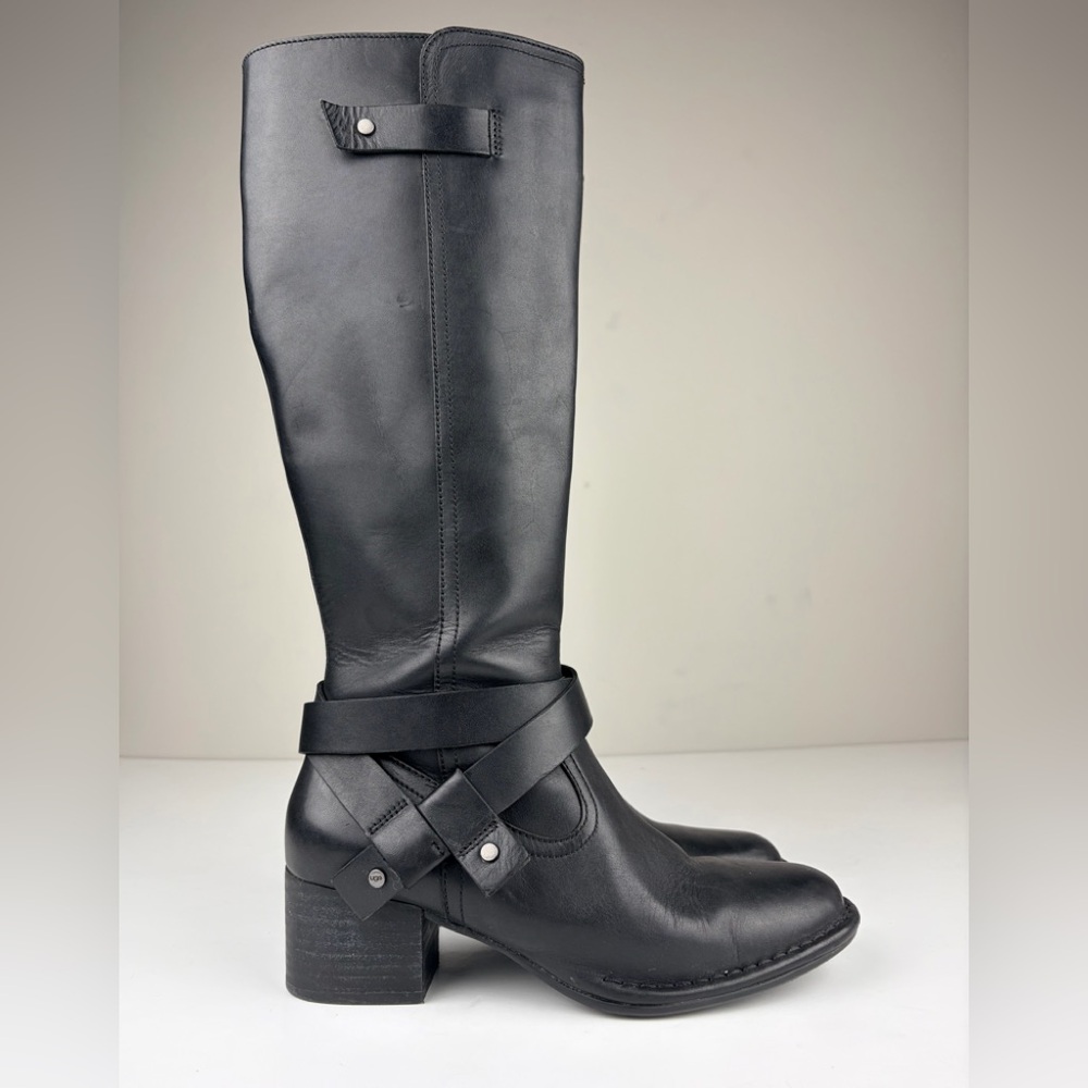 UGG Bandara Knee High Leather Moto Boots Black Women’s 7.5